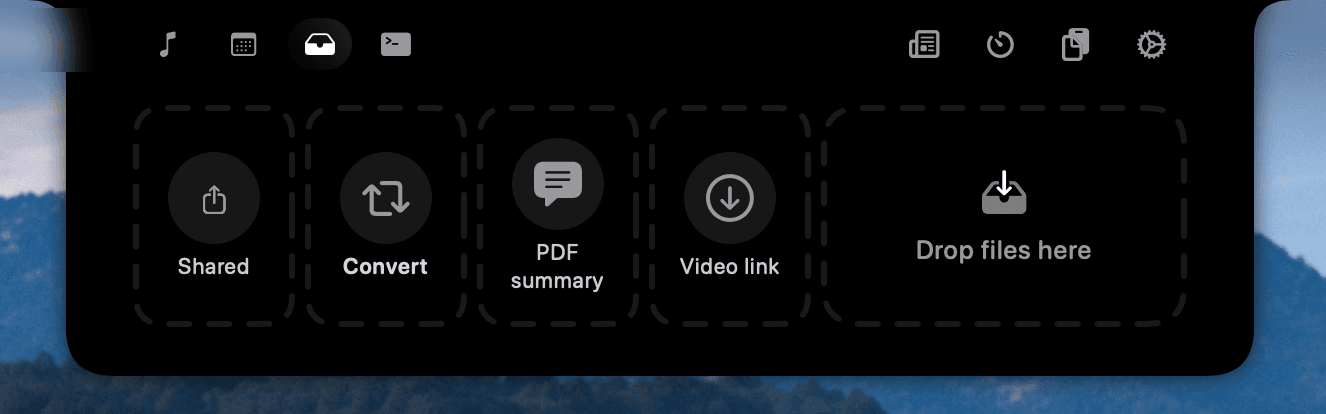 Le Shelf de NotchIA : zones de dépôt de fichiers avec partage, conversion, résumé de PDF et lien vidéo